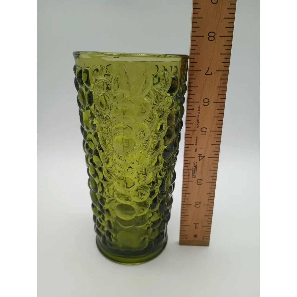 Vintage MCM Avocado Green Bubble Glass Vase  Grapes 7.5”